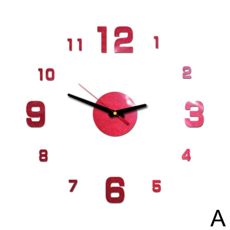 3d Diy Roman Numbers Acrylic Mirror Wall Sticker Clock Home Decor Mural Decals Clock Sticker For Home Kitchen Living Room D K3h5: Red