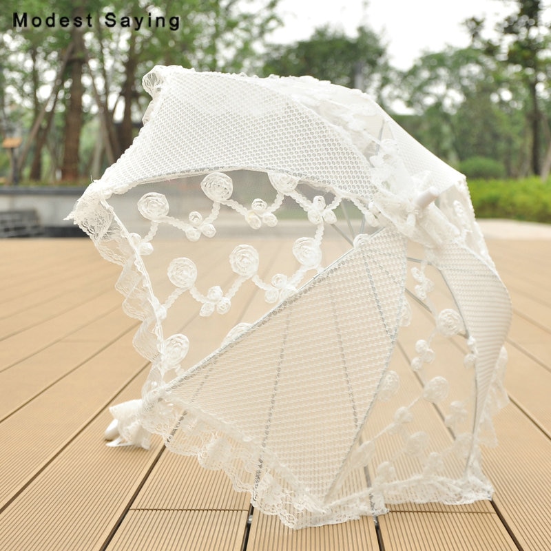 Neue Elfenbein Spitze Abdeckung Brautduschen Stickerei Sonnenschirm Sonnenschirme Hochzeit Zubehör Dekorationen ombrelle mariage