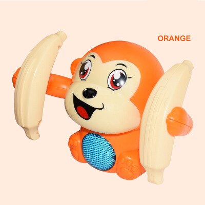 Newest Electric Flipping Monkey Toy Light Music Children Animal Model Toy Voice Control Induction Cartoon Rolling Baby Toys: Orange