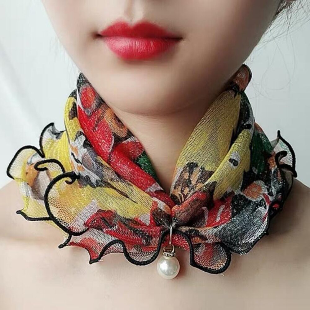 Lace Pearls Scarf Wood Ears Gold Thread Lace Variety Lady Neck Hair Chiffon Scarves Soft Spring Summer Scarf Mother's Day: 20