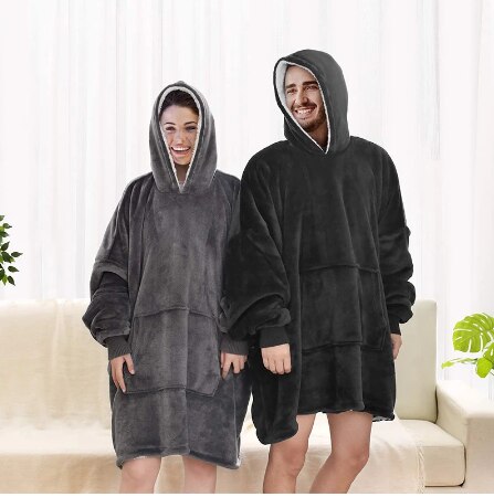 Soft Blanket Winter Warm Thick TV Hooded Sweater Blanket With Pocket Fleece Giant Blanket Hoodies Sweatshirts Women Clothes