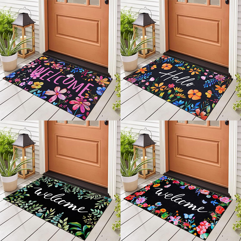 Alfombras florales de bienvenida para puerta, felpudos delanteros florales, alfombra antideslizante para entrada de la casa, sala de estar, cocina
