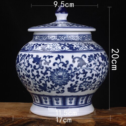 Ceramic Blue White Porcelain Storage Tank with Lid Living Room Entrance Decoration Tea Pot Candy Small Object Family Storage Jar: B
