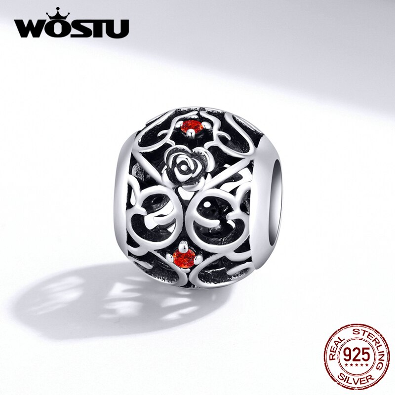 WOSTU 925 sterlina d'argento Amore Branelli di Fascino Pendenti E Ciondoli Argento 925 originale Monili Che Fanno per il Braccialetto Regalo di Anniversario di Matrimonio: rosa