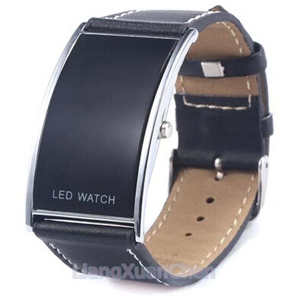 1pc LED horloge creatieve persoonlijkheid minimalistische lederen normale mannen smart electronics horloge