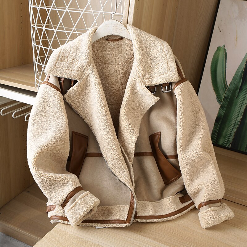 autumn/winter Patchwork jacket jacket Lambs wool coat