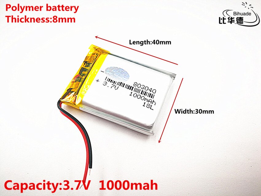 10 stücke Liter energie batterie Gute Qulity 3,7 V, 1000 mAH, 803040 Polymer lithium-ion/Li-Ion batterie für SPIELZEUG, POWER BANK, GPS, mp3, mp4