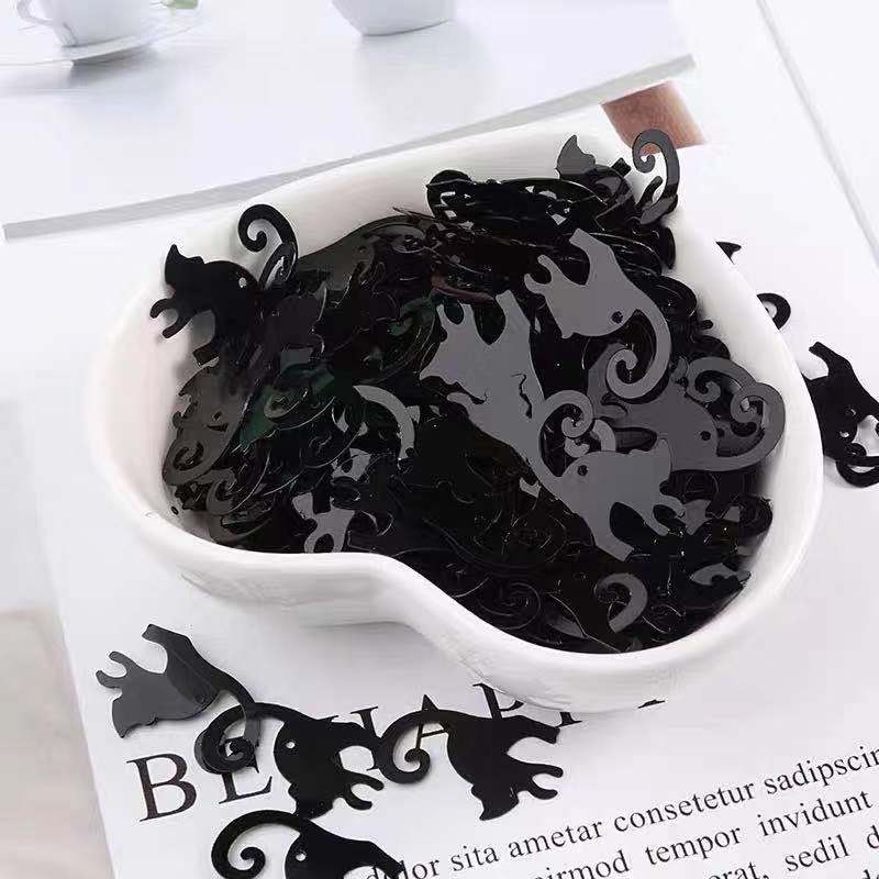 10 G/zak Zwarte Kat Vleermuis Leeuw Pvc Losse Pailletten Halloween Decoratie Ambachtelijke Kinderen Diy Accessoires: Black  cat