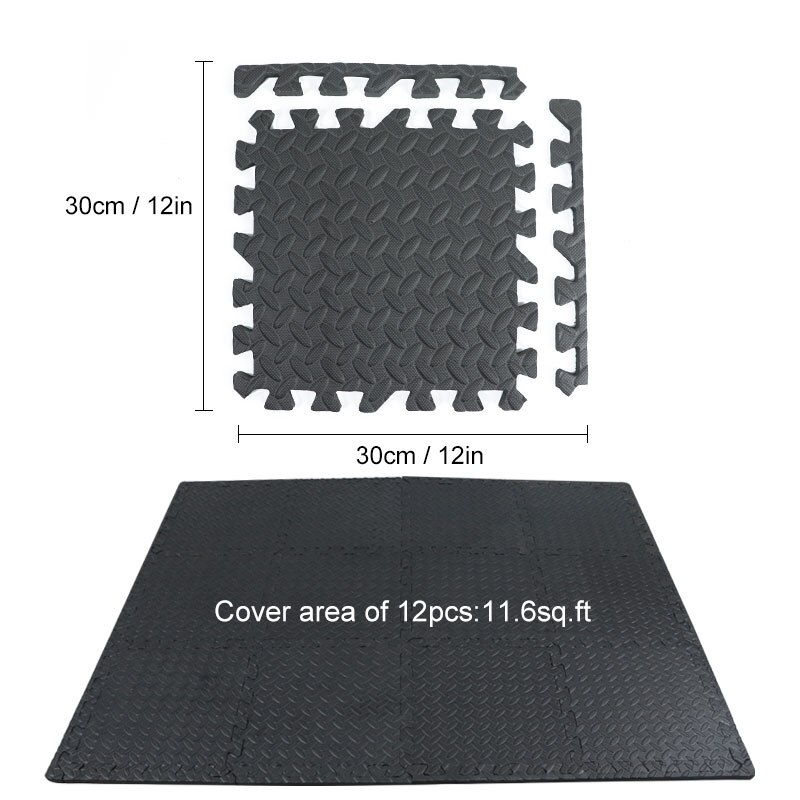 12 stk 30*30cm sportsbeskyttelse gym gulv eva leaf grain skridsikker splejsning gulvmåtte tykkere stødskum fitness yoga gummimåtter