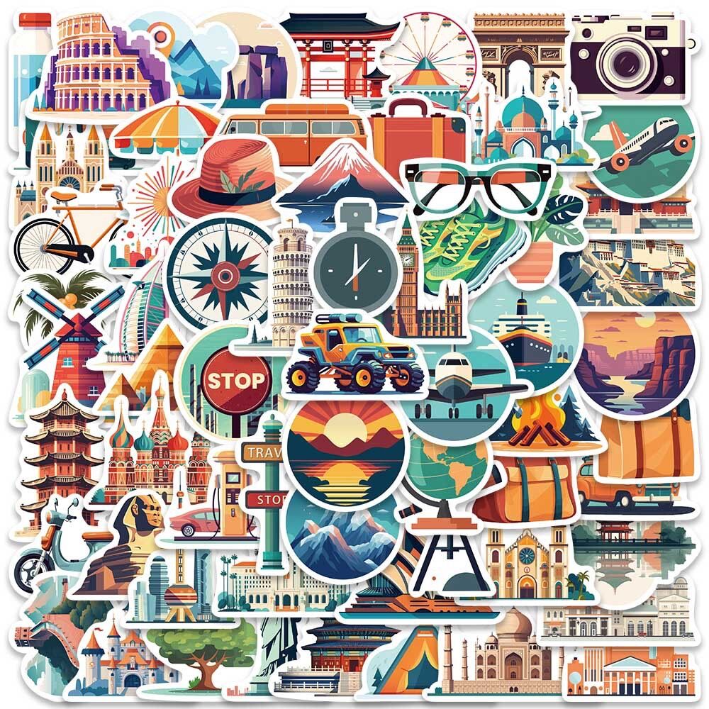50/100PCS Mix Wereldberoemde gebouwen Reizen Stad Stickers Landmark Landschap Decals DIY Telefoon Bagage Laptop Skateboard Sticker: Fluorescerend Groen