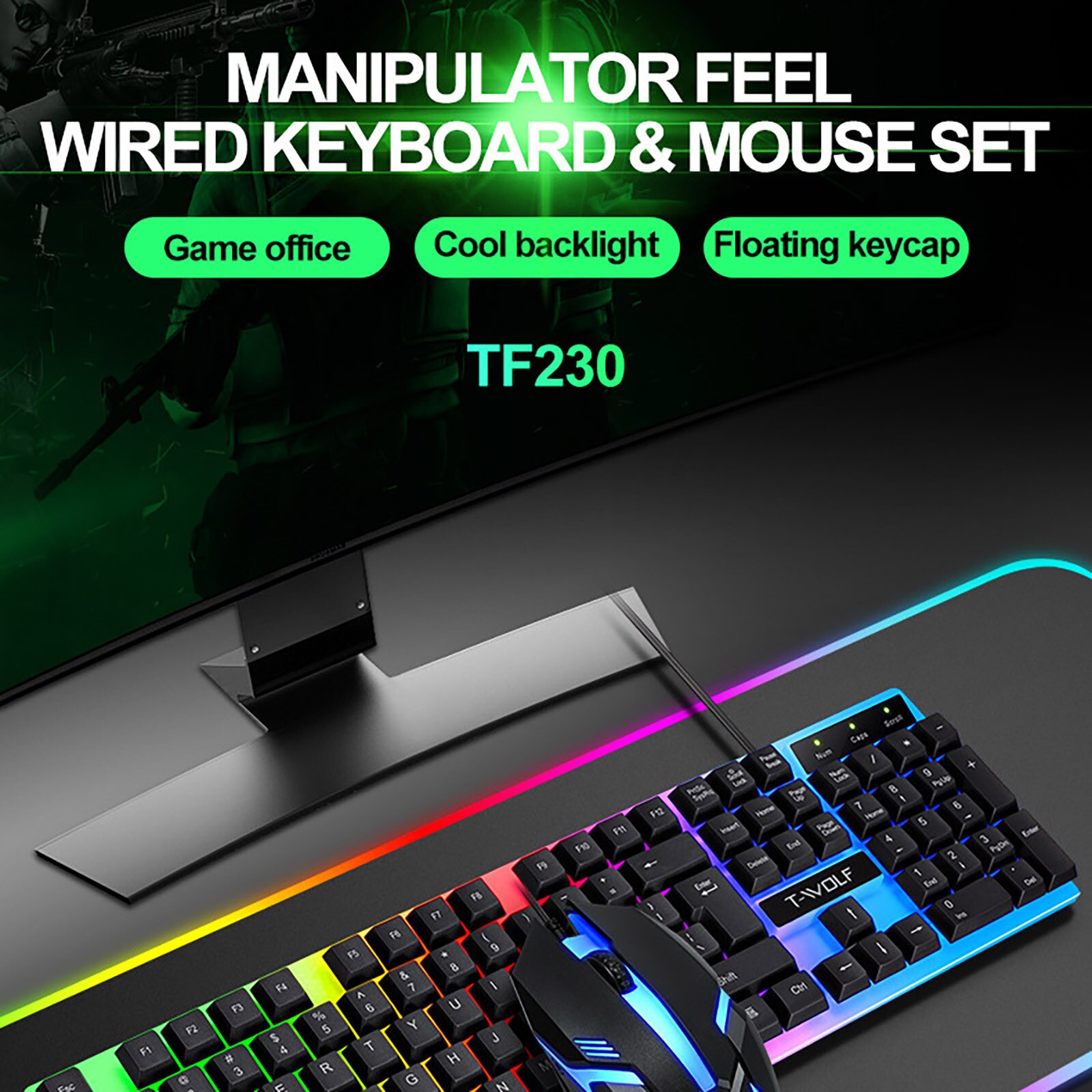 Backlit Computer Desktop Wired Gaming Keyboard+Mouse Combos Mechanical Feel Led Light Rainbow Gaming Keyboard And Mouse Set