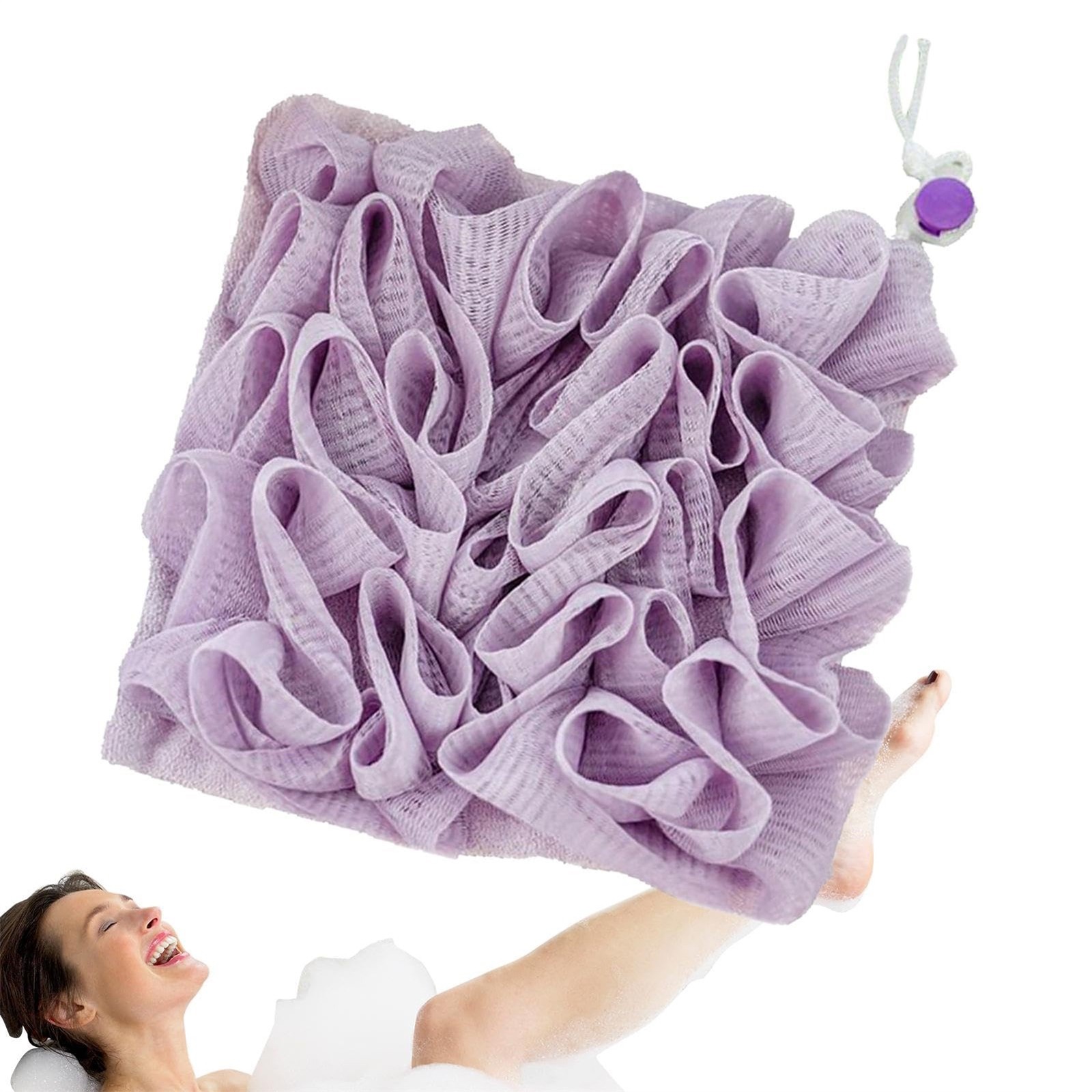 2 in 1 Bath Loofah Sponge with Drawstring Ball Bath Long Lasting Use Deep Cleansing Mesh Shower Sponge Mesh Shower Sponge: PURPLE