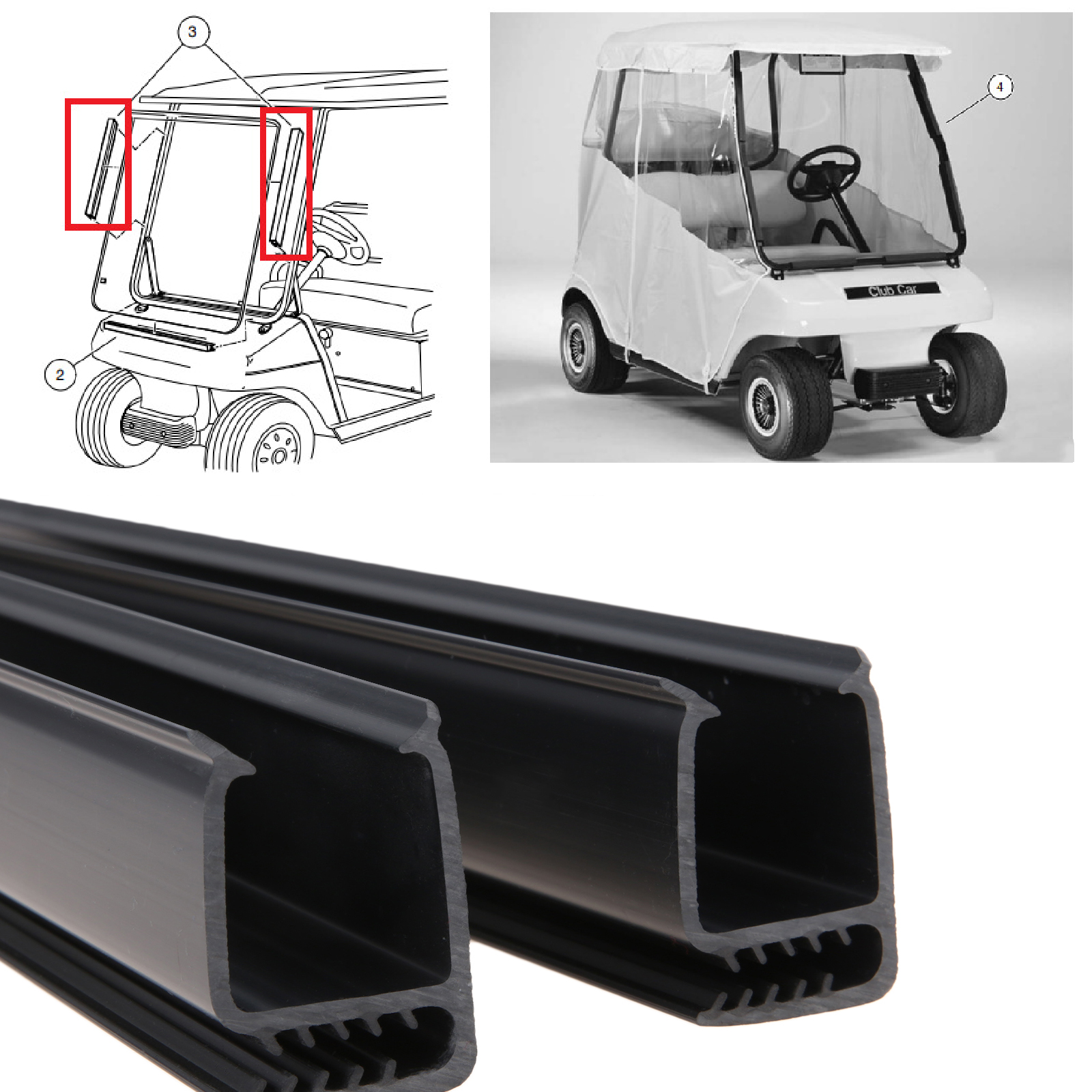 2 Pcs For Club Car DS Club Car Precedent Golf Carts Replaces 1021630-01 Golf Cart Windshield Sash Clips 12.6Inch Fit 1&quot;x1&quot; Tube
