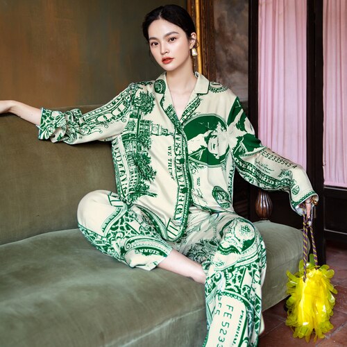 Originele Dollar Pyjama Voor Vrouwen, lente Lange Mouw Dunne Tweedelige Homewear Leisure Tops Buiten Worden Gedragen: XL