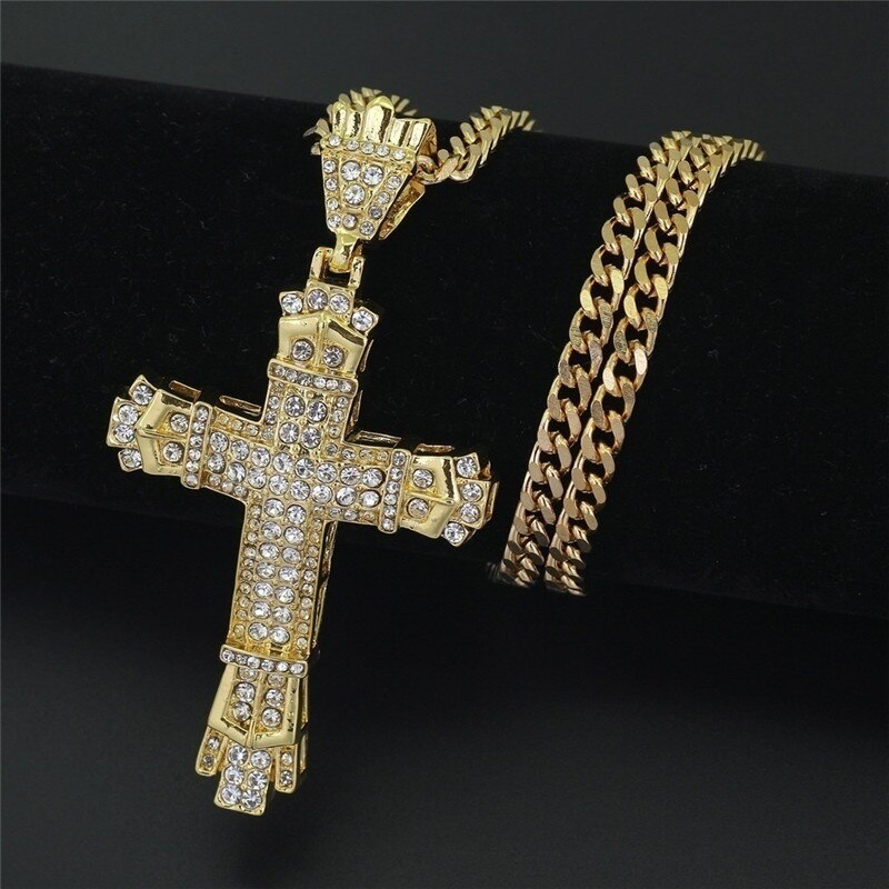 Mannen Ketting Vintage Mode Vol Strass Kruis Hanger Hip Hop Kettingen Voor Man Antieke Sieraden Goud/Zilver Kleur keten