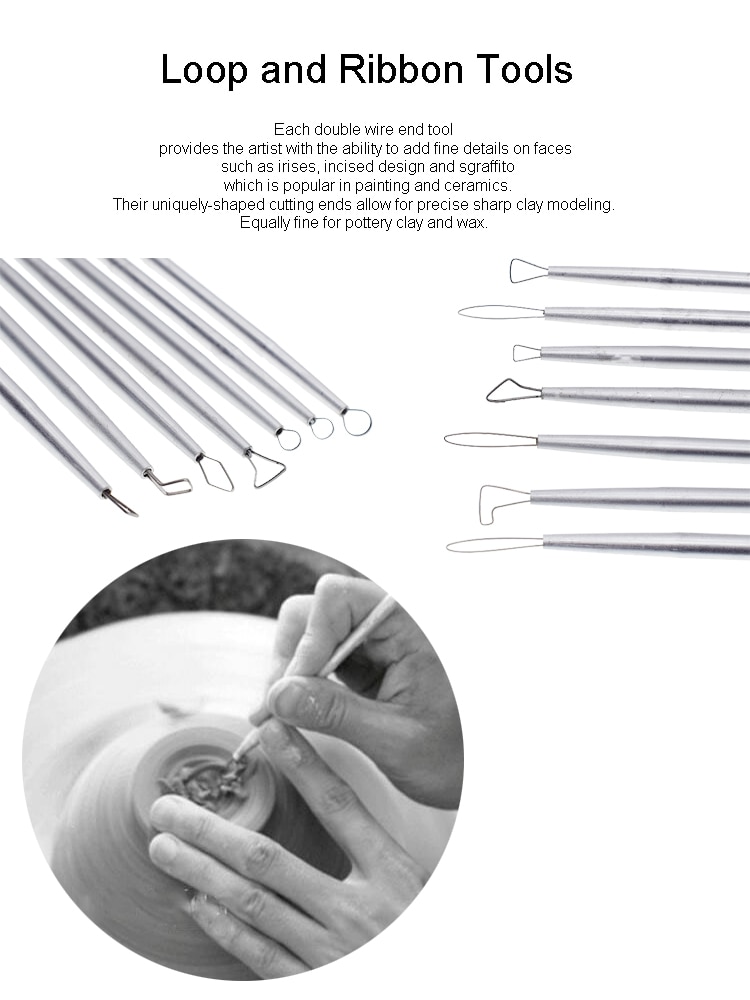 Polymer Clay Tool Aluminum Stainless Steel Wire Pottery Ceramic Sculpting Carving Loop Ribbon tools kit 7Pcs/set