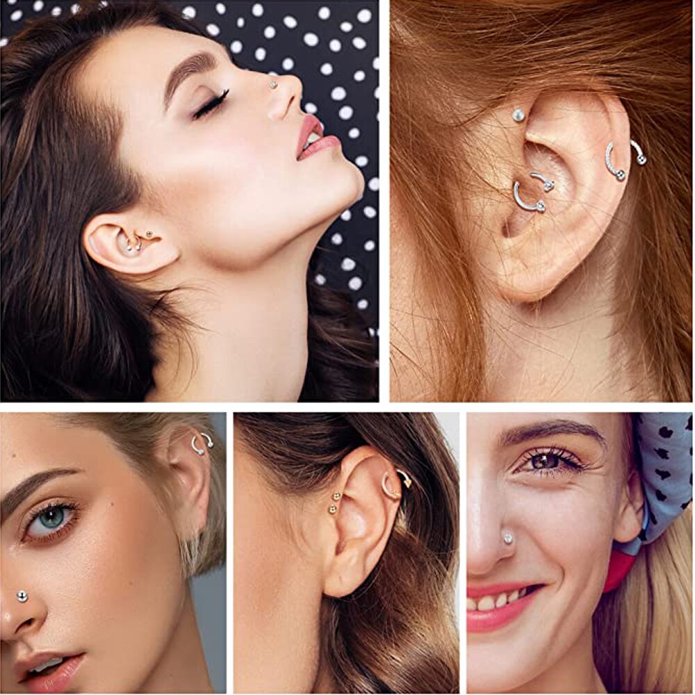 16G Lip Rings Stainless Steel Tragus Monroe Stud Piercing Rings Helix Horseshoe Earrings Hoop Labret Body Jewelry for Women Men
