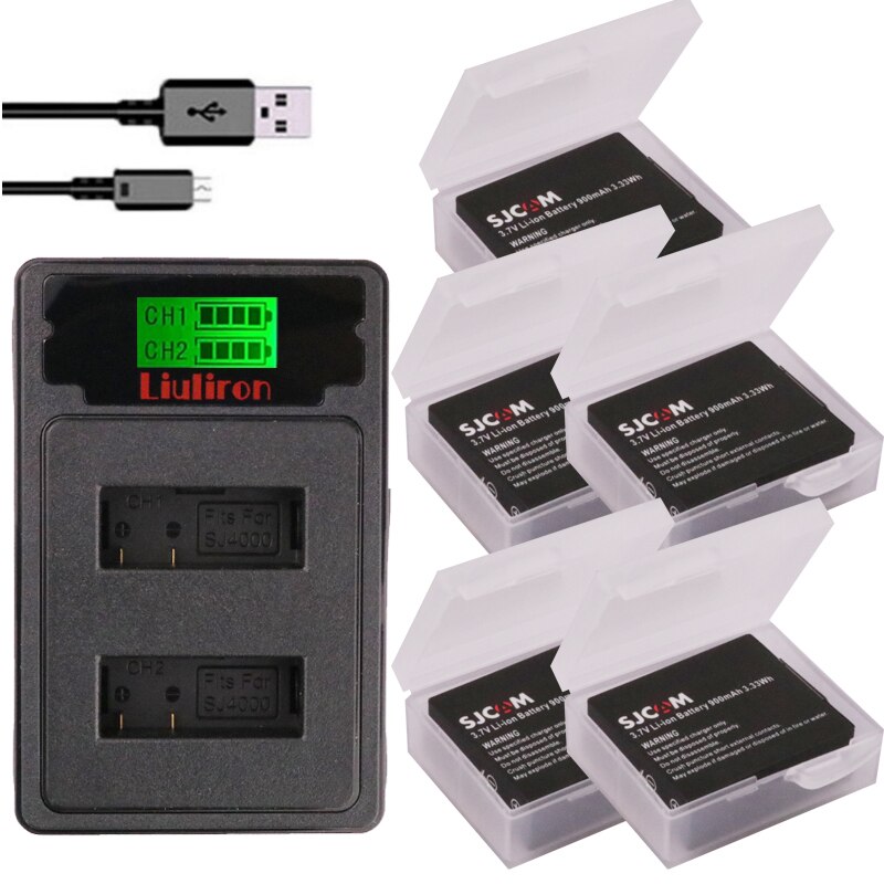 900mah SJCAM SJ4000 batería + cargador para SJCAM sj4000 sj 4000 SJ5000 6000, 7000 de 8000 sj9000 SJ cam M10 acción batería de cámara