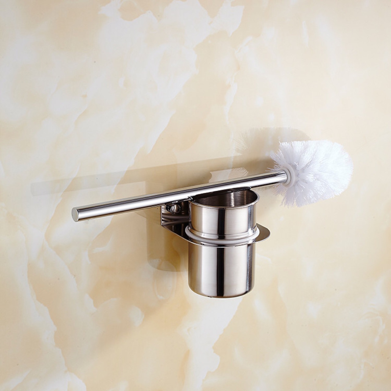 Vægbeslag 304 rustfrit stål toiletbørsteholder spejlbelægning montering sædeholder guld tilbehør til badeværelse hardware: Sølv