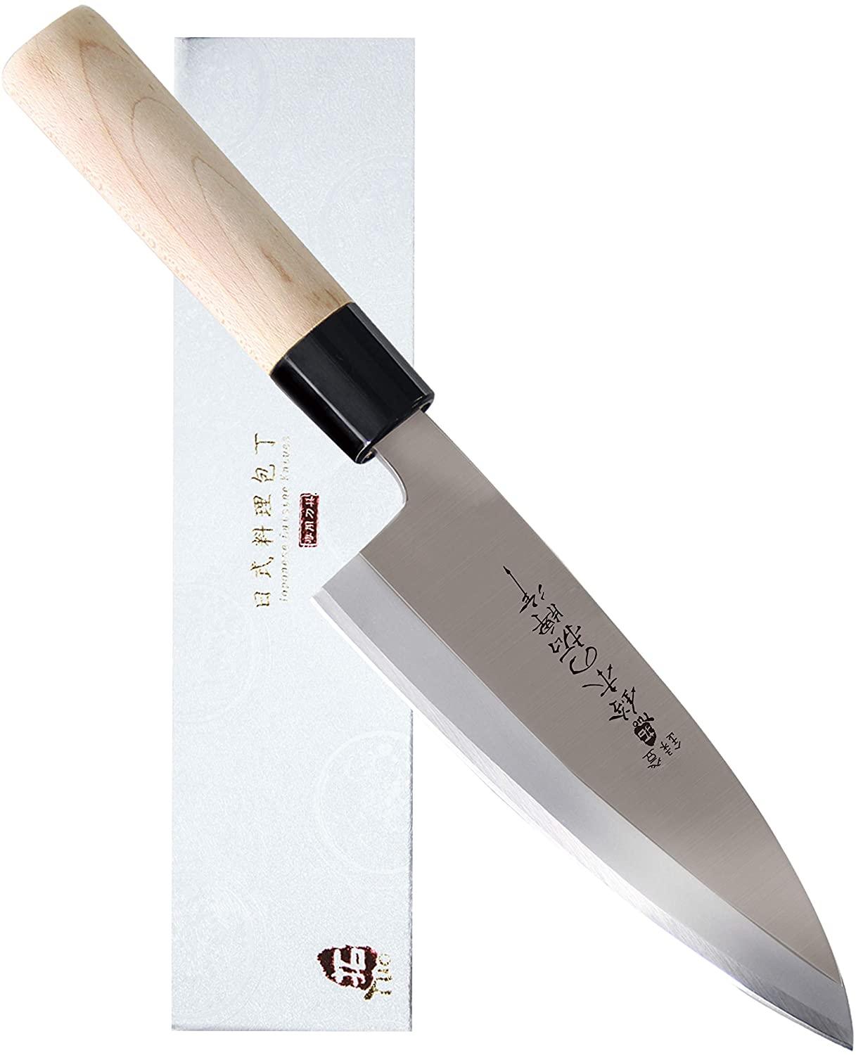 TUO BESTEK Deba mes-Japanse HC Rvs Sashimi Sushi Keukenmes-Non-slip Ergonomische Wit Handvat -6.5"