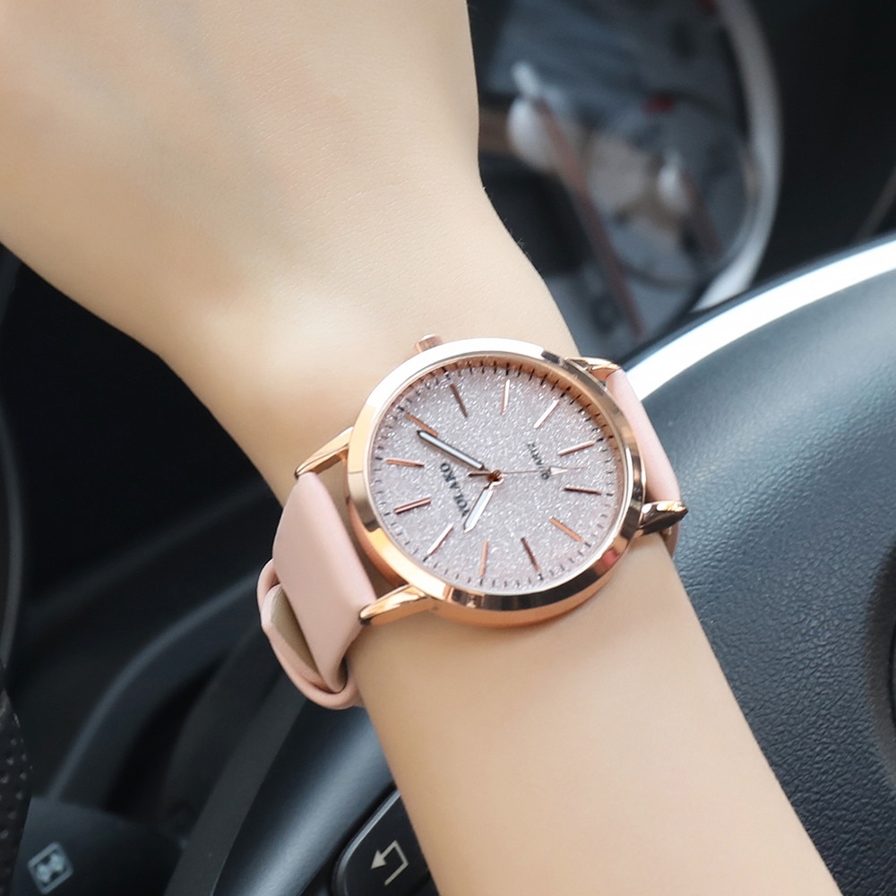 Yolako luksus dameklokker skinnbånd rundt enkel kvarts analog armbåndsur star dial casual kvinnelig klokke  xb40