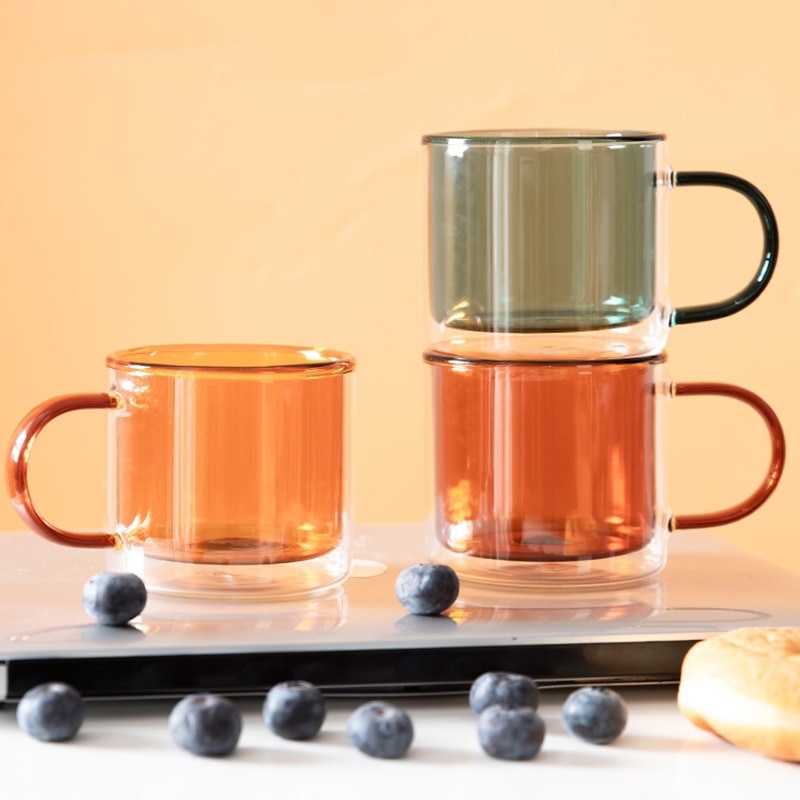 250ML tazza di vetro a doppia parete tazze di caffè ad alto borosilicato tè resistente al calore latte succo di limone tazza di acqua Bar bicchieri