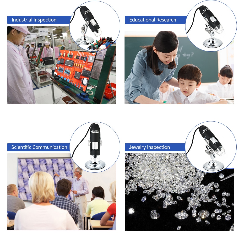 KKMOON Electronic Microscope 1000X 1600X Digital USB Interface Electronic Microscope Magnifier 8 LEDs + Metal Bracket Stand