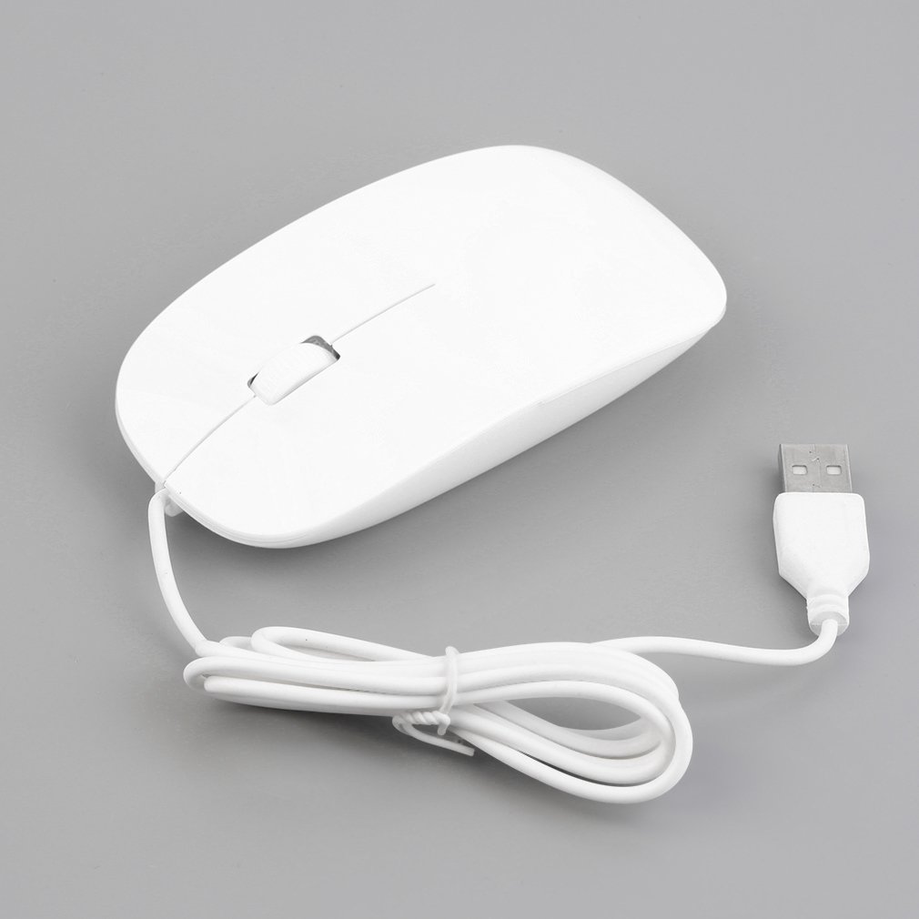Nyeste 1200 dpi kablet optisk mus ultra slanke mus usb til pc laptop sort hvid: Hvid