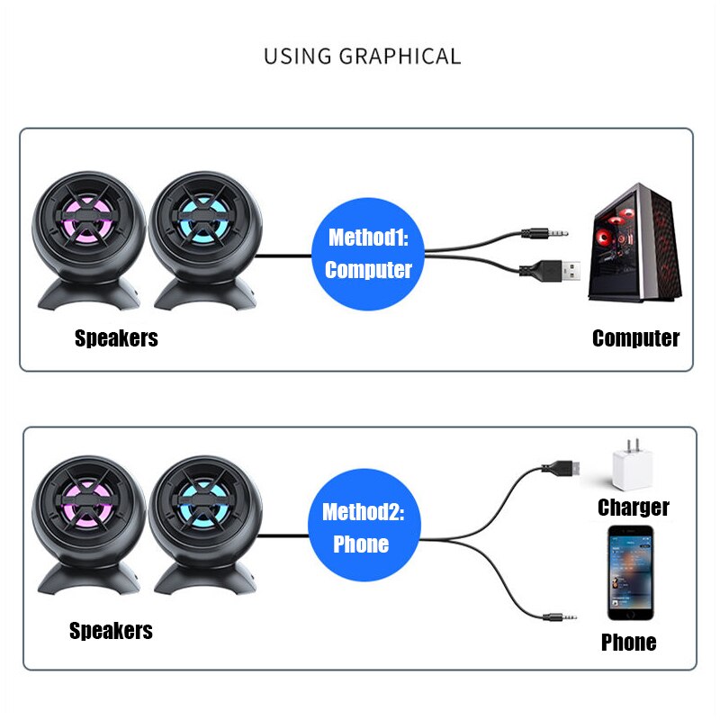 RGB Computer Speakers AUX Input USB Powered Bass Reinforcement Mini Loudspeaker for Laptop Desktop Mobile Phone 6W Amplifier