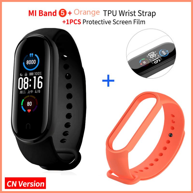 1.1" Original Xiaomi Mi Band 5 Smart Bracelet AMOLED Screen Miband 5 Smartband Fitness Traker Bluetooth Sport Smart Wristbands: CN Add Orange