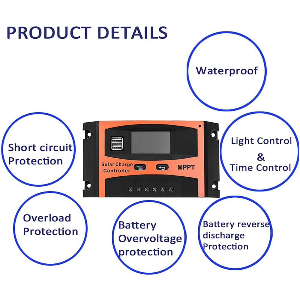 Solar Charge Controller 12V 24V 20A 30A Solar Panel Regulator Inverter LCD Display for Gel Sealed Flooded and Lithium Battery.