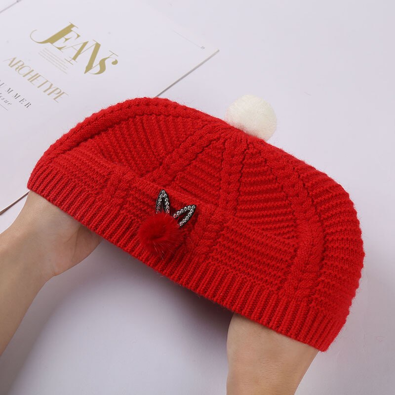 Dames hoeden en petten baret hoed muts dames herfst winter warme muts muts femme bontbal konijn wollen gebreide muts