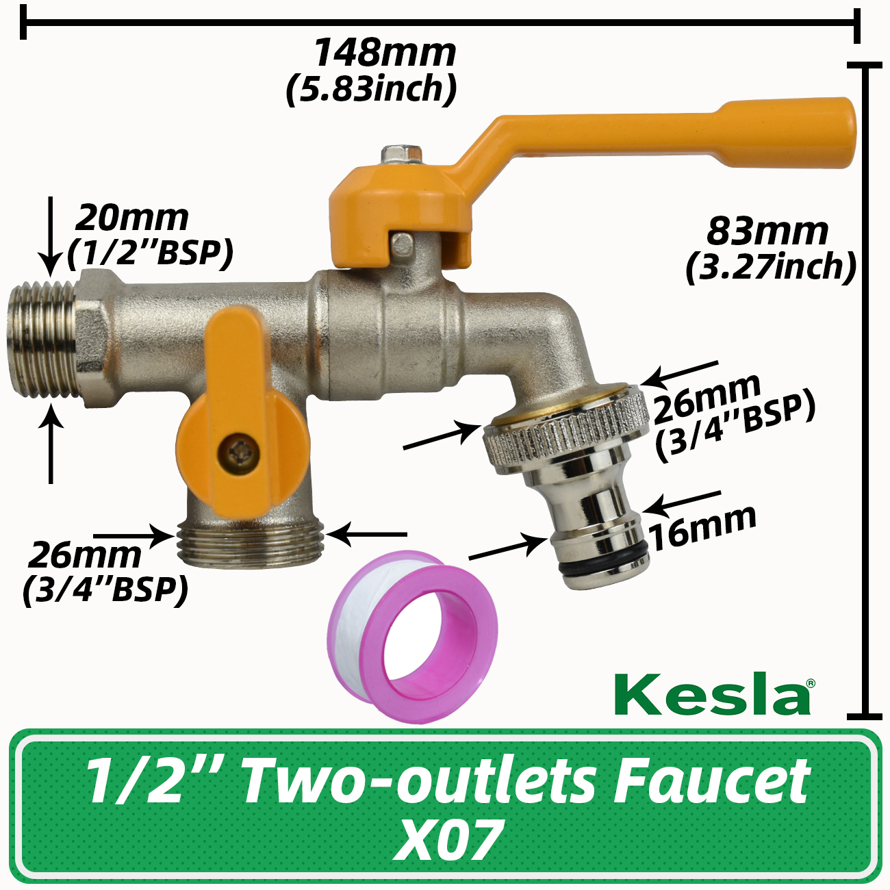 Garden 1/2'' 3/4'' Brass Water Faucet Water Splitter 1-Way 2-Way Connector Coupling Adapter Valve Switch Irrigation Tap Replace: PURPLE