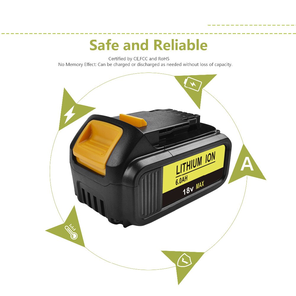 18V 6000mAh Liion Battery DCB180 Rechargeable Battery For DEWALT DCB180,DCB181 XJ DCB200,DCB201,DCB201-2,DCB204,DCB20 DCB182