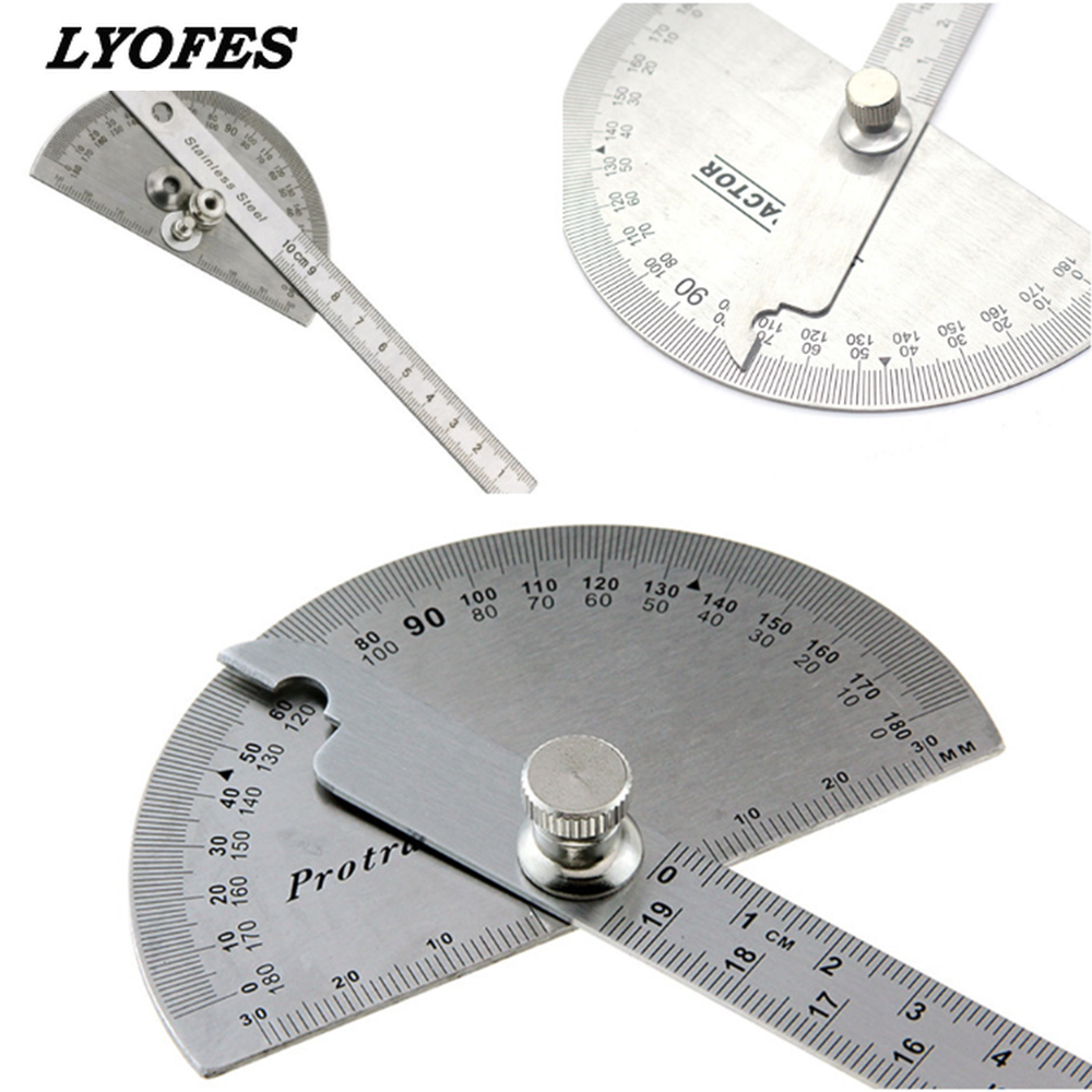 Stainless Steel Protractor Round Head Rotary Angle Rule metal Arm Ruler Adjustable Multifunction Mathematics Measuring Tool