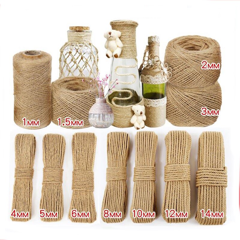 Cuerda de Yute Natural para decoración del hogar, hilo de yute para manualidades, costura hecha a mano, para , Navidad, 1mm-10mm