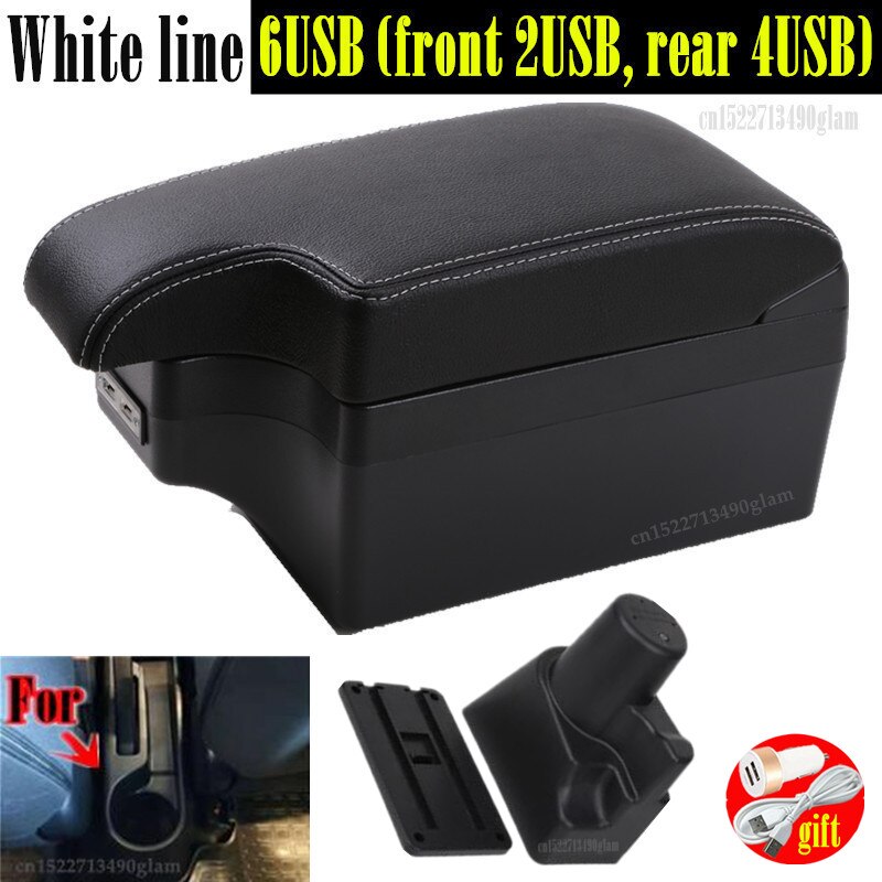 fo Kia Picanto armrest box universal car center console modification accessories double raised with USB: Full set  white line