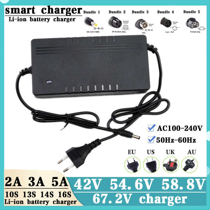 42V 58.8V 54.6V 67.2V 2A 3A 5A lithium battery charger suitable for electric scooter AC 110-240V fast charging camping