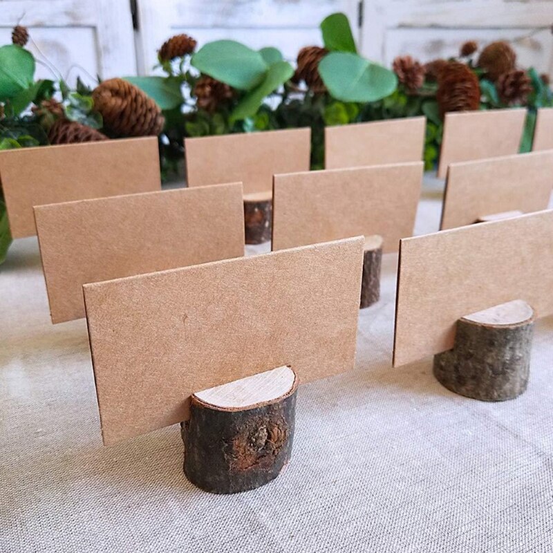 5PCS Wooden Bark Memo Holder Memo Stand Wedding Party Table Decor Natural Woode Pile Name Place Card Photo Holders