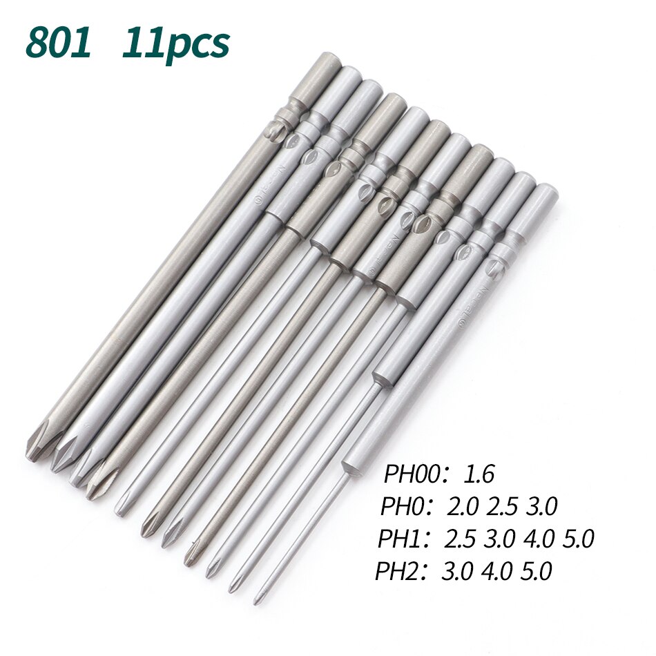 5mm round handle magnetic screwdriver bit 801 Phillips screwdriver bit S2 alloy steel material Screwdriver bit set 60mm/100mm: 100mm  11pcs