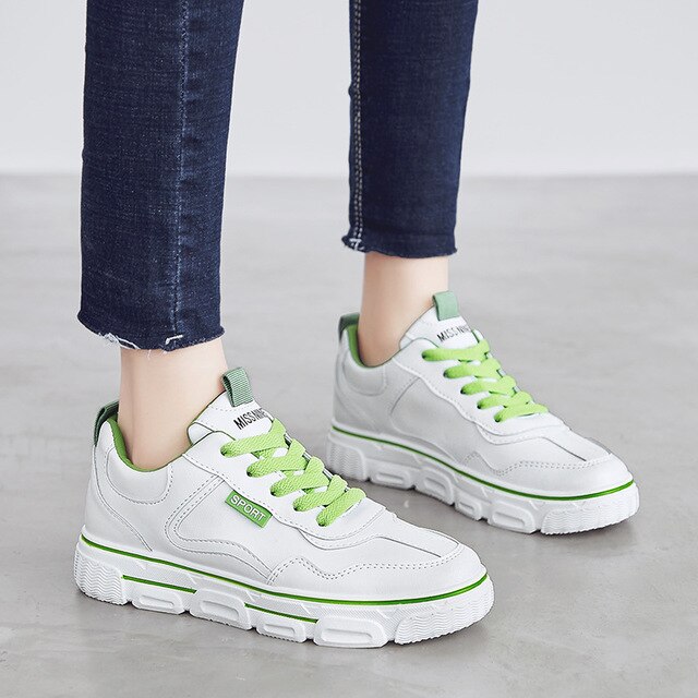 Vulkaniserede sko sneakers dame snøre lærred sko hvidt læder afslappet gang platform studetn slinge sko  ab521