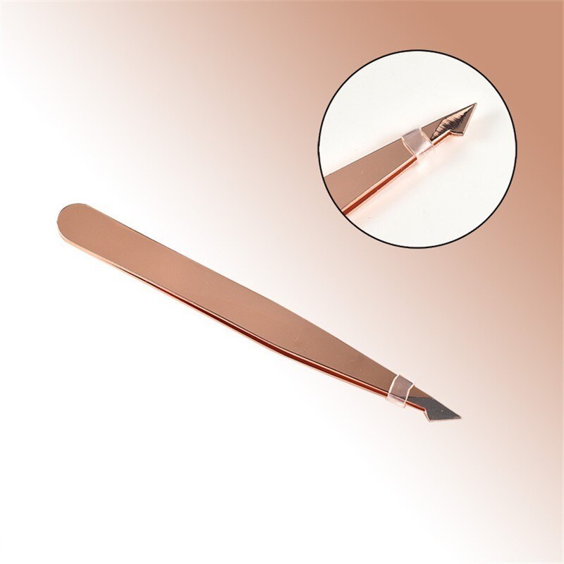 Angled Slanted Eyebrow Tweezers Stainless Steel Face Hair Removal Eye Brow Trimmer Eyelash Clip Cosmetic Makeup Tool: Rose Gold