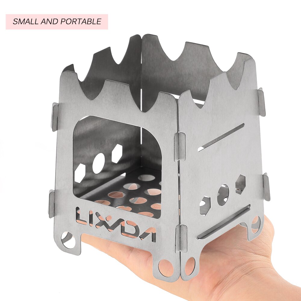 Lixada Outdoor Portable Camping Wood Stove Lightweight Pocket Alcohol Stove with Alcohol Tray Stainless Steel Folding Stove: Titanium M
