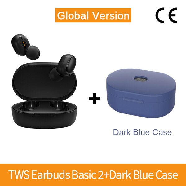 Original Xiaomi Redmi AirDots 2 Wireless Bluetooth 5.0 Charging Earphone In-Ear stereo bass Mi True Wireless Earbuds AI Control: GV Add DarBlue Case