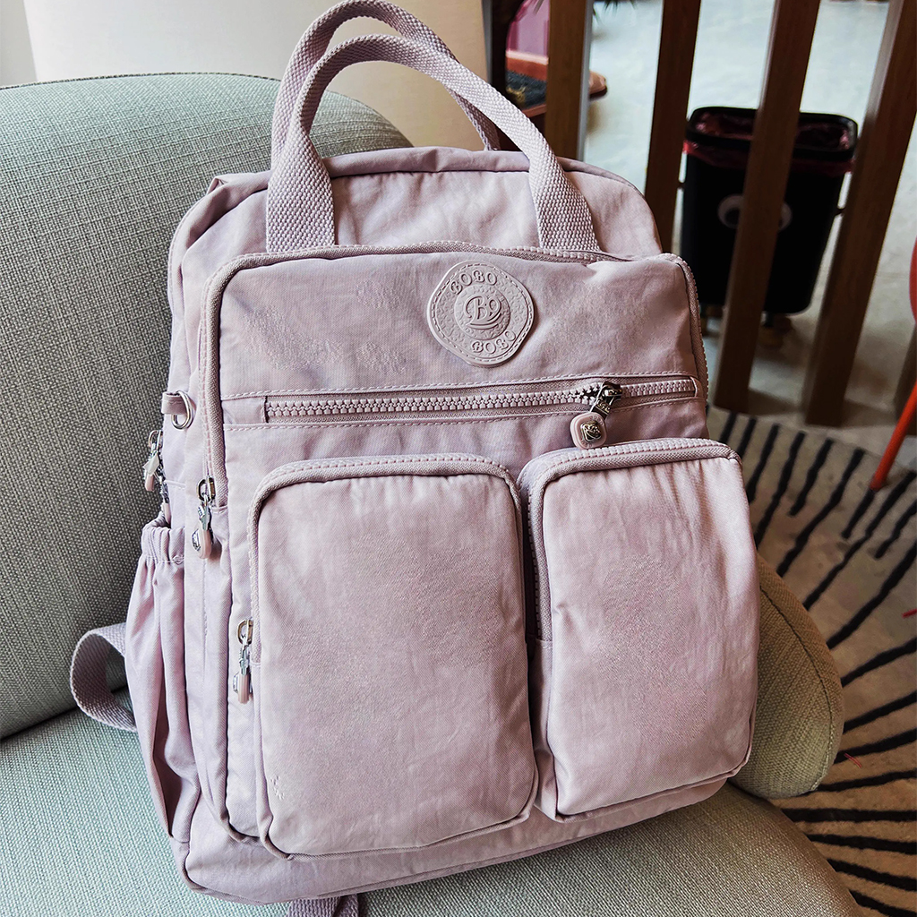 Multi-pocket Woman's Backpack Soft Handle Solid Color Nylon Travel Backpack Lightweight Casual School Backpacks: Beige