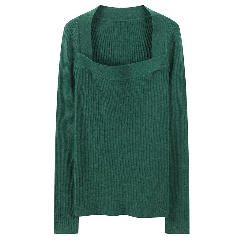 [EAM] vert tricot pull coupe ample col carré à manches longues femmes pulls nouvelle marée automne hiver 1Y57906: L