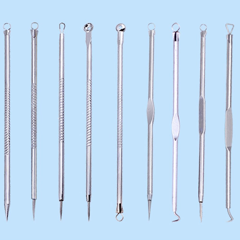 9 stuks roestvrijstalen mee-eterverwijderaar voor puistjes, acne-naaldclip, dubbele poriënverwijderaar, acne-plagende acne, pijnlijke gezichtshuid, schoonheidsset
