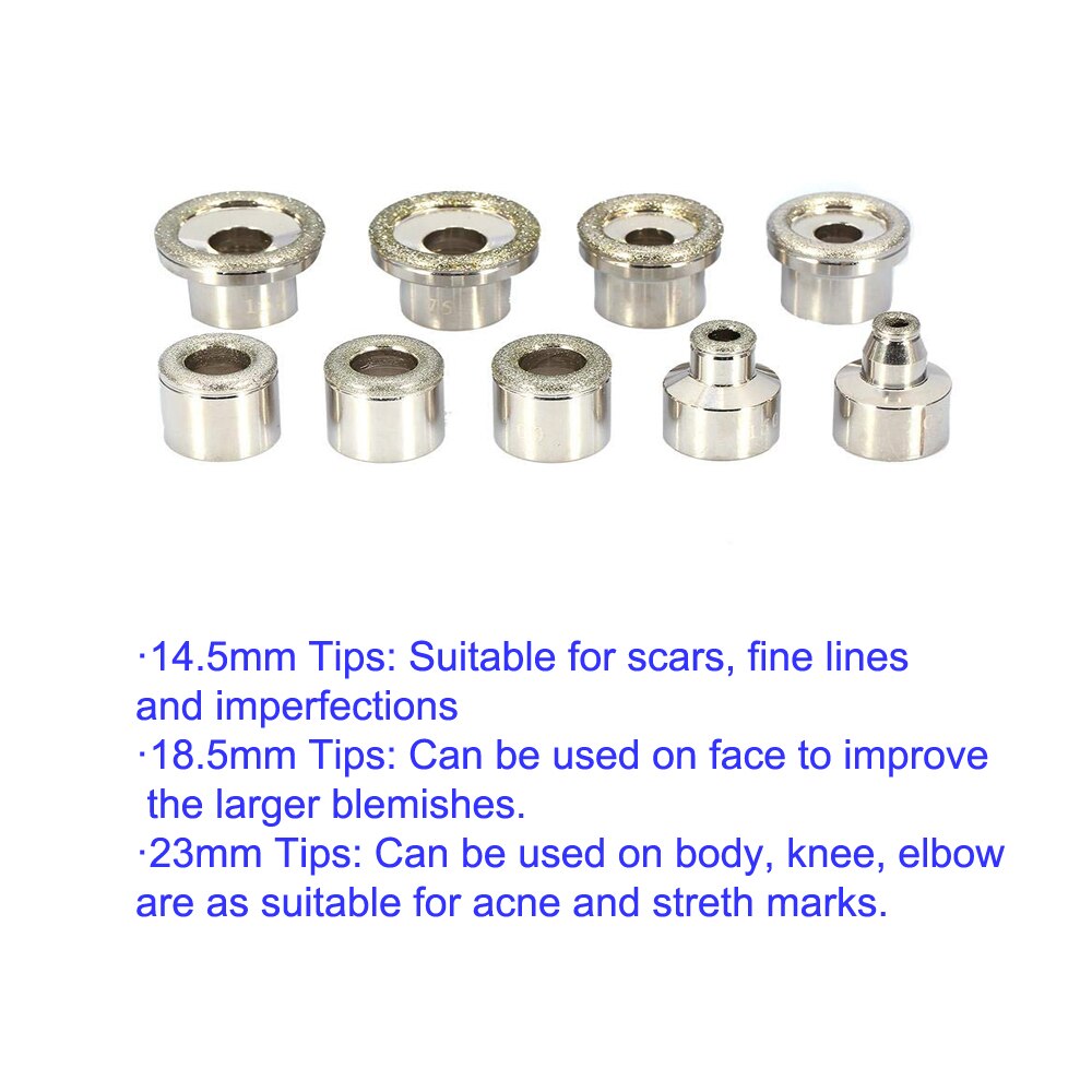 Diamond Microdermabrasion 9 Heads Single Stainless Steel Rod Spa Grade Household Skin Dermabrasion Peeler Elitzia ET2083