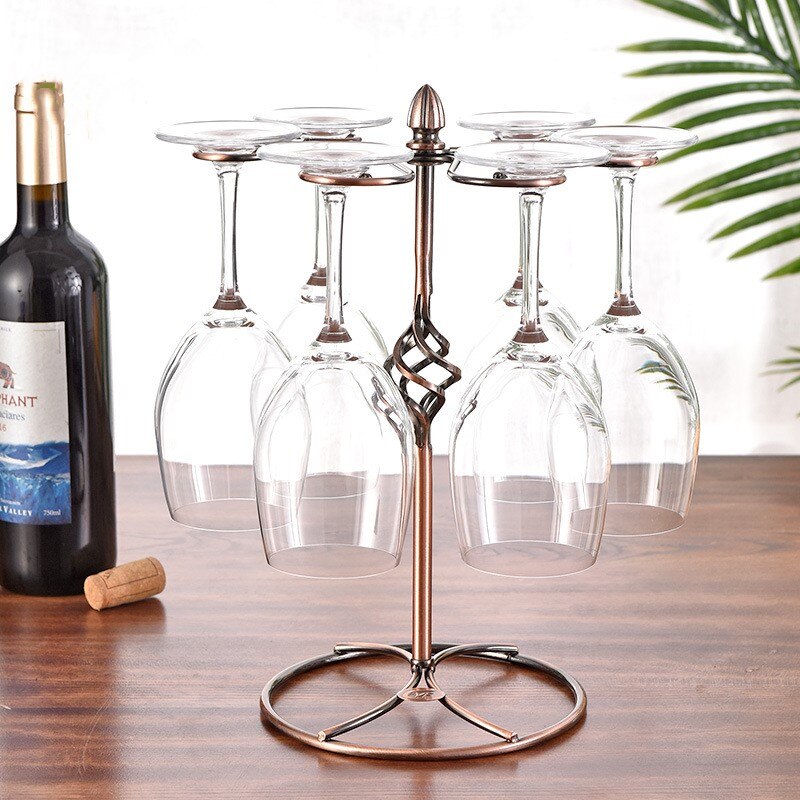 Tabletop Wine Rack Stand Hanging Drinking Glasses Stemware Storage Rack Shelf Wine Glass Cup Holder Display 6 Cups Rack