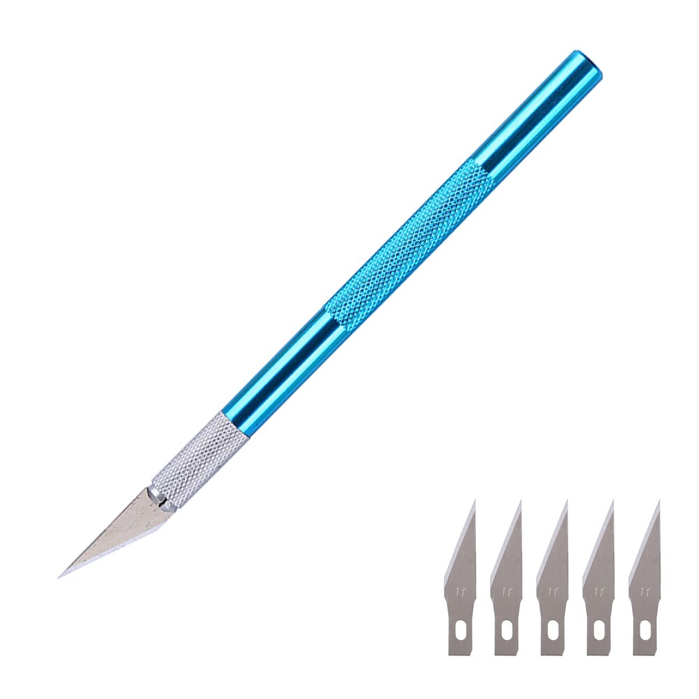 Cuchillo de hoja de bisturí con mango de Metal para cortar papel y madera, utensilio de utilidad para manualidades, suministros de corte y grabado, 1 Juego: Blue
